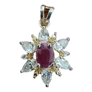 Sterling Silver Raw Cut Ruby Cubic Zirconia Pendant